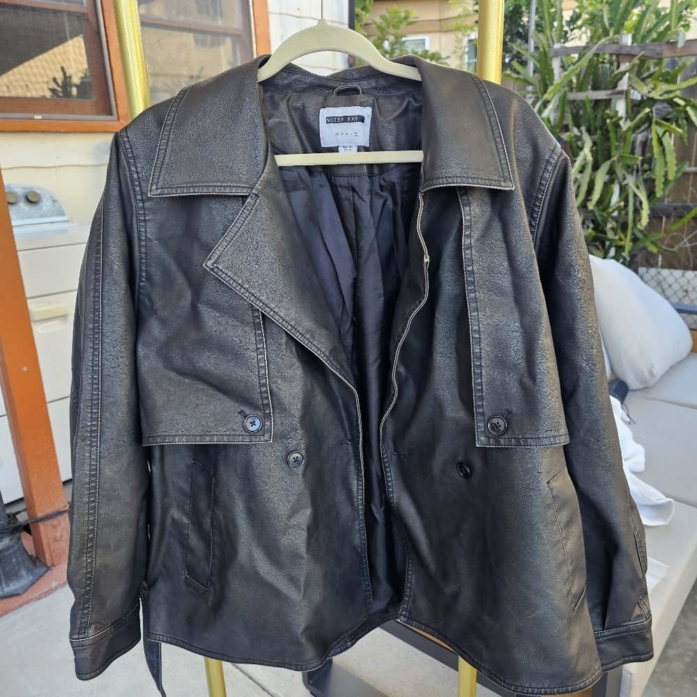 NOISY MAY FAUX LEATHER JACKET IN XL GREY BLACK
